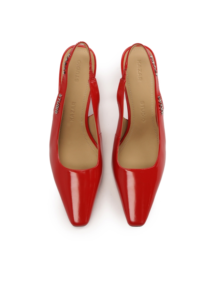 Červené lodičky na podpatku s šálkou KS DIANE