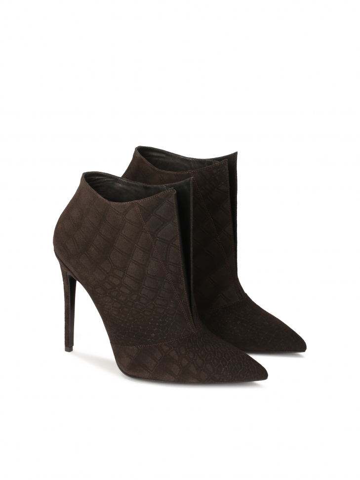 Hnědé embosované semišové boty ANGEL