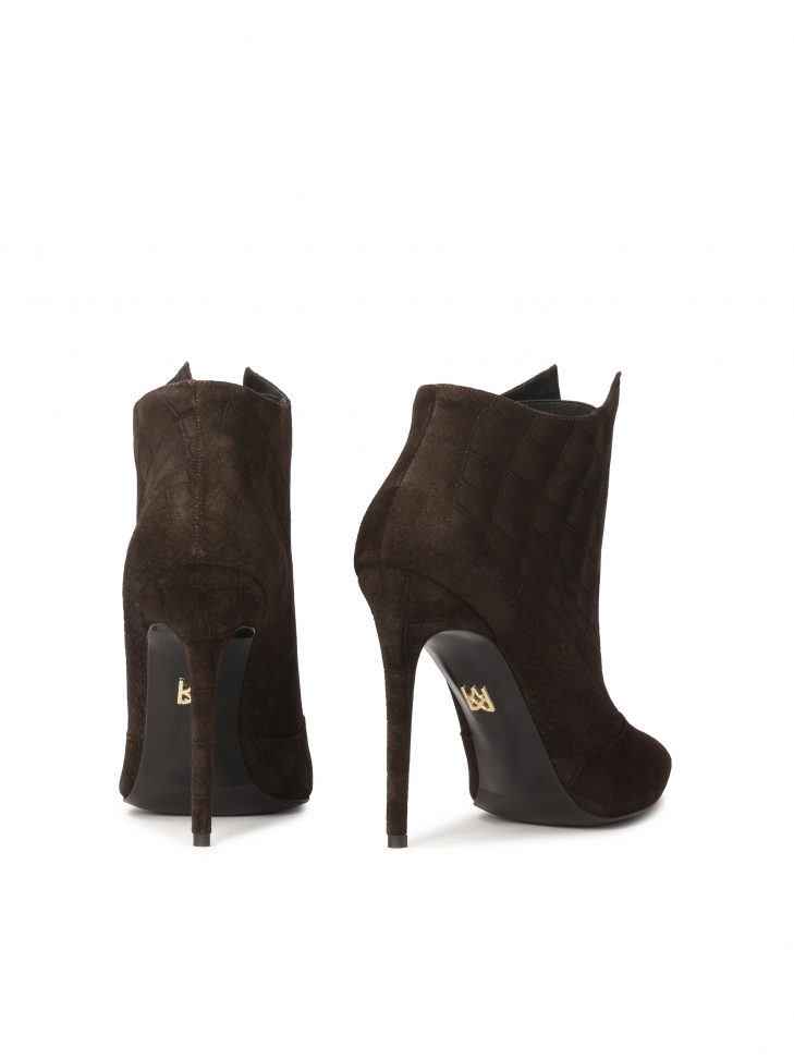 Hnědé embosované semišové boty ANGEL