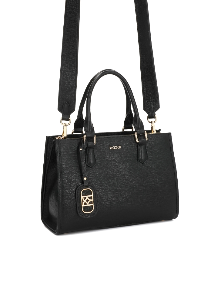 Černá kožená kabelka s odnímatelným popruhem a uzamykatelnou přihrádkou NAFI