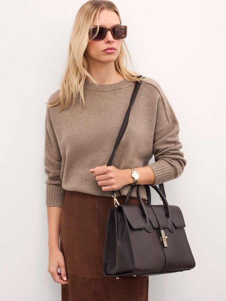 Tmavě hnědá kabelka s uchy a odnímatelným popruhem FELICITE M