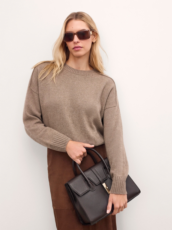 Tmavě hnědá kabelka s uchy a odnímatelným popruhem FELICITE M