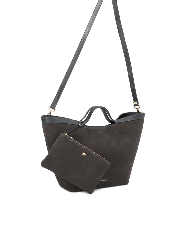 Velká kabelka z kombinace semiše a přírodní kůže RILEY