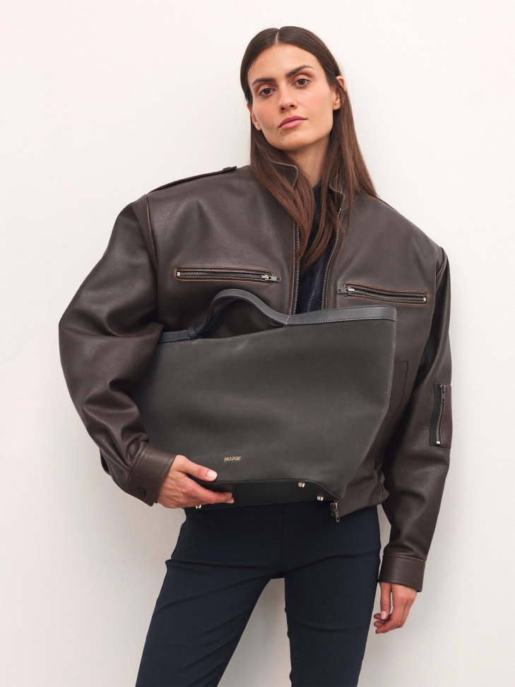 Velká kabelka z kombinace semiše a přírodní kůže RILEY