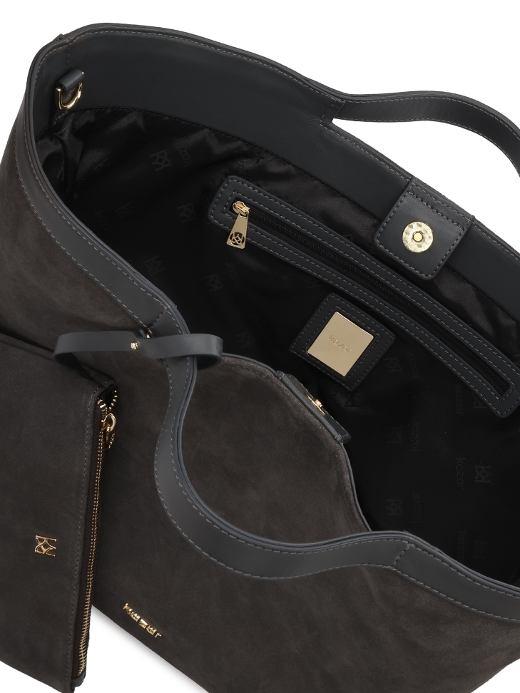 Velká kabelka z kombinace semiše a přírodní kůže RILEY