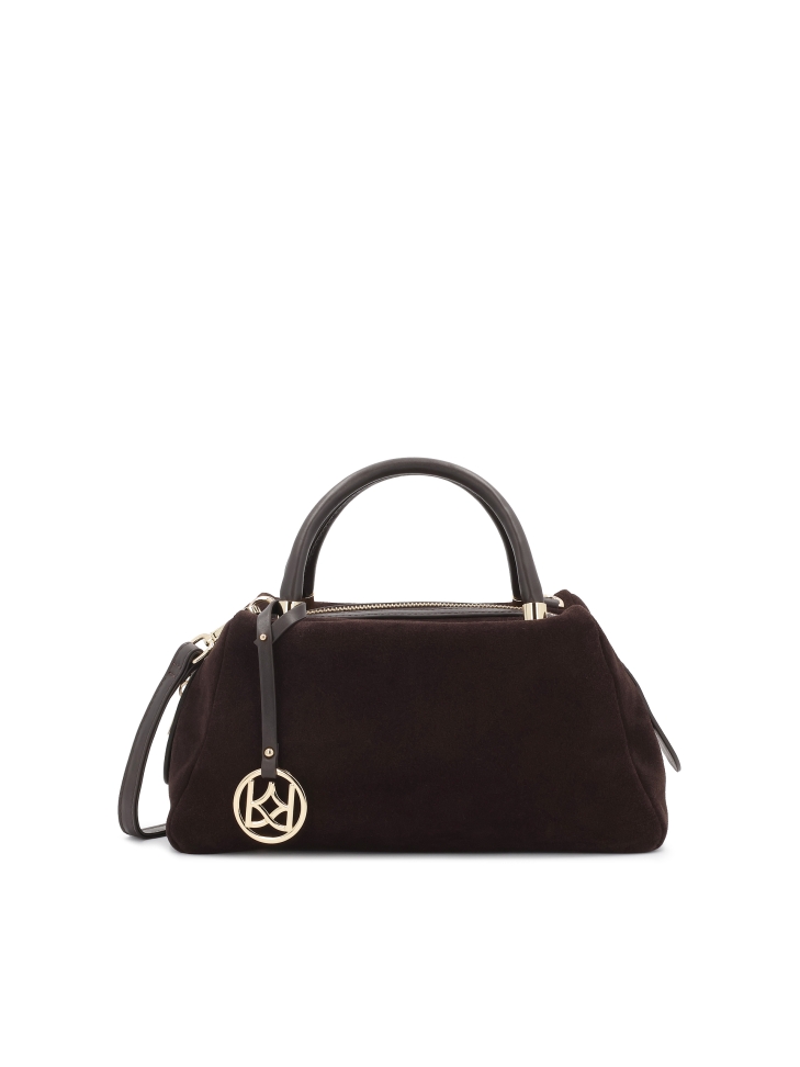 Hnědá kabelka ze semiše a pravé kůže s kroužkem na klíče WENNY