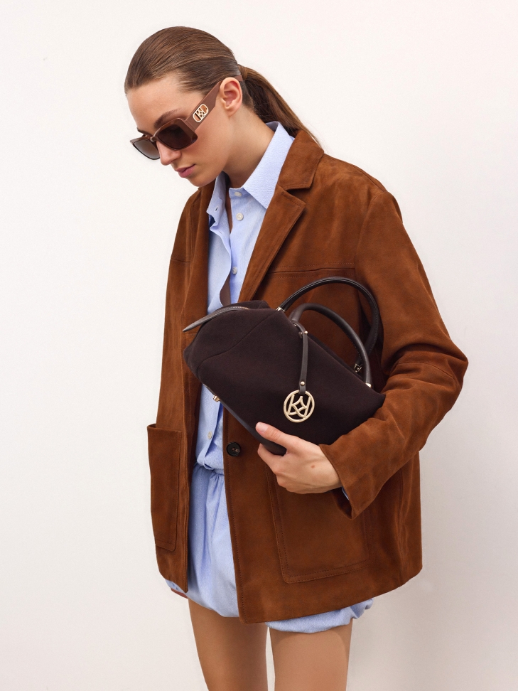 Hnědá kabelka ze semiše a pravé kůže s kroužkem na klíče WENNY