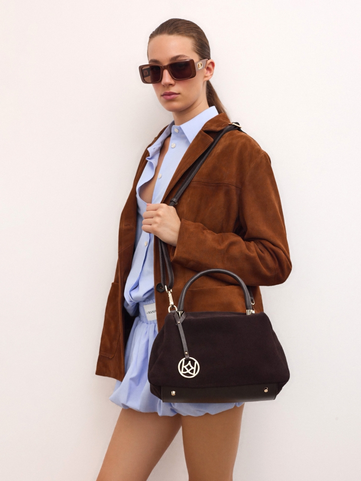 Hnědá kabelka ze semiše a pravé kůže s kroužkem na klíče WENNY