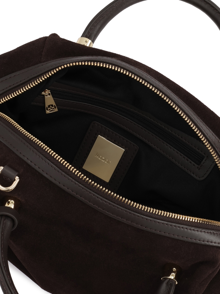 Hnědá kabelka ze semiše a pravé kůže s kroužkem na klíče WENNY