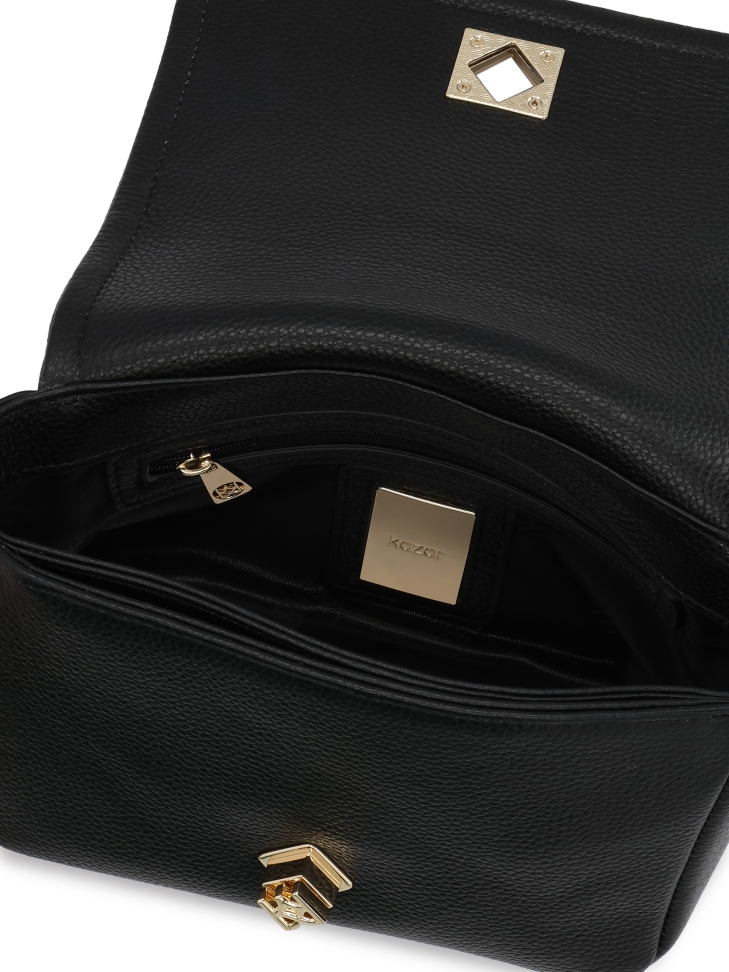 Malá černá kožená kabelka s klopou ZIRELIA