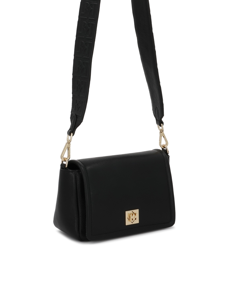 Malá černá kožená kabelka s klopou ZIRELIA