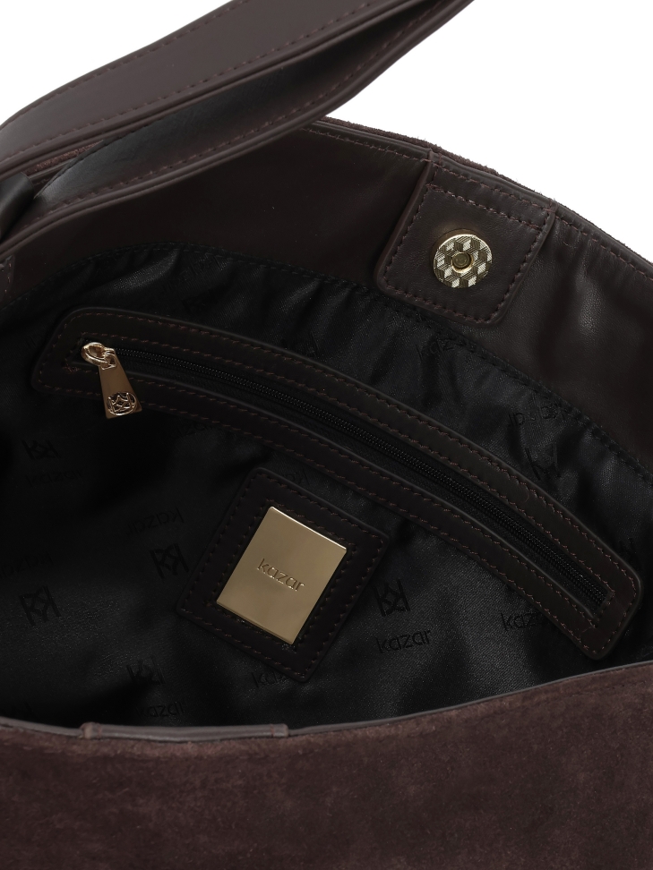 Hnědá kabelka z přírodního semiše s minimalistickým designem JERRIAR