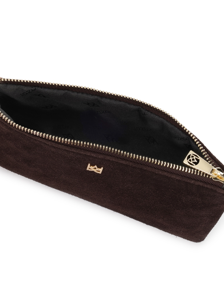 Hnědá kabelka z přírodního semiše s minimalistickým designem JERRIAR