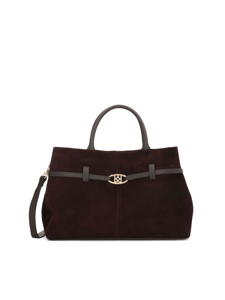 Hnědá semišová kabelka lichoběžníkového tvaru CATE