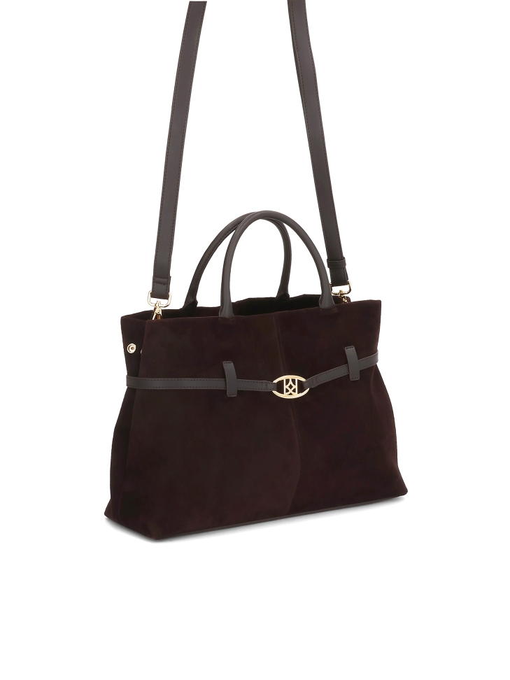 Hnědá semišová kabelka lichoběžníkového tvaru CATE