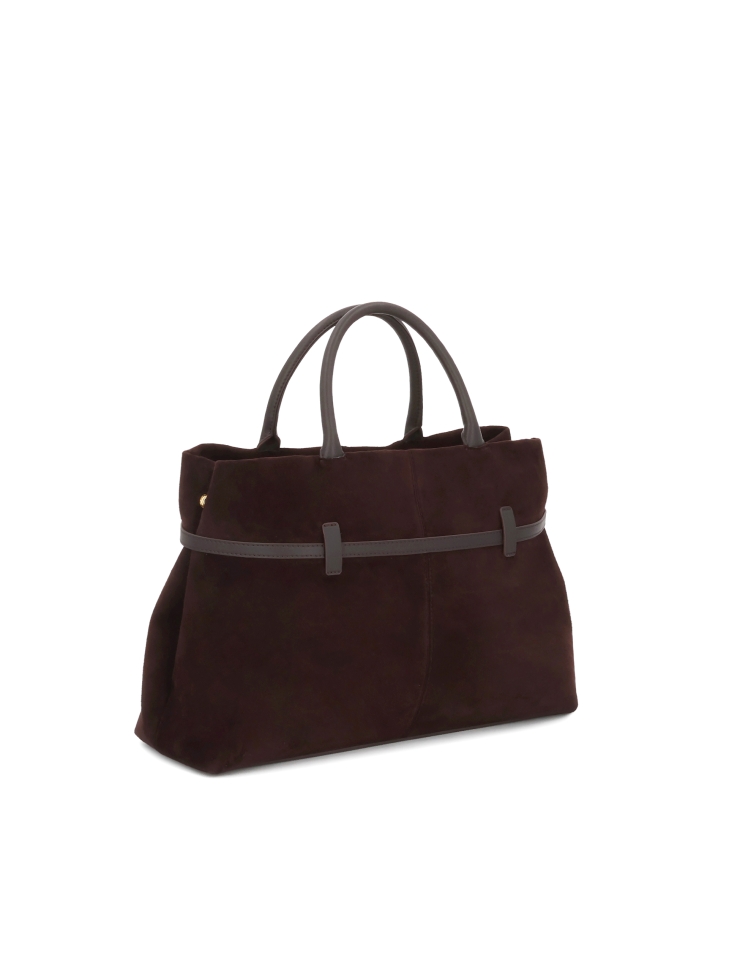 Hnědá semišová kabelka lichoběžníkového tvaru CATE