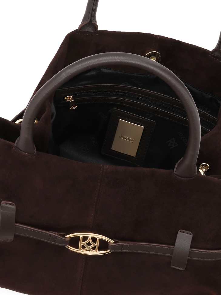 Hnědá semišová kabelka lichoběžníkového tvaru CATE