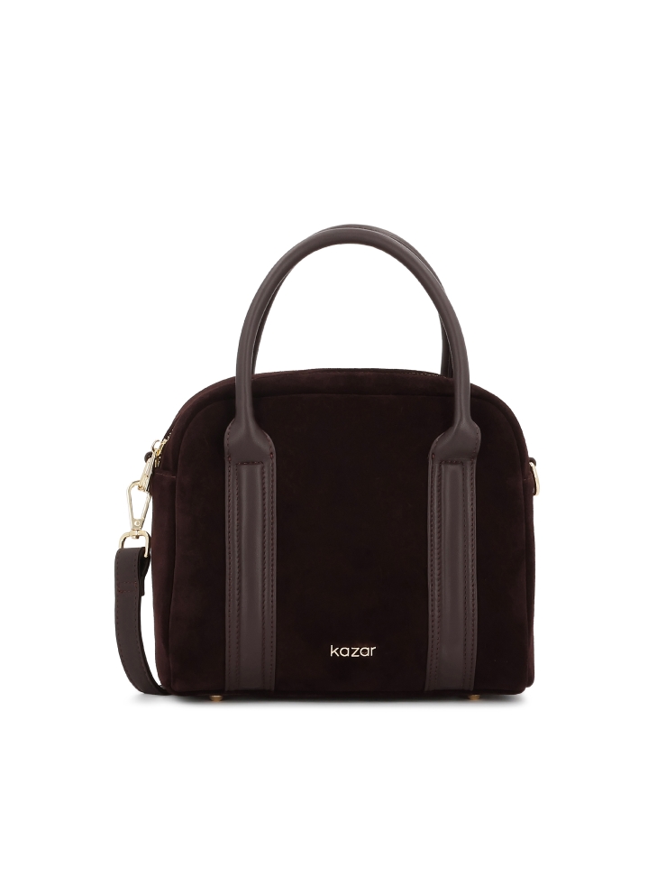 Tmavě hnědá semišová kabelka s koženými uchy ARLENA