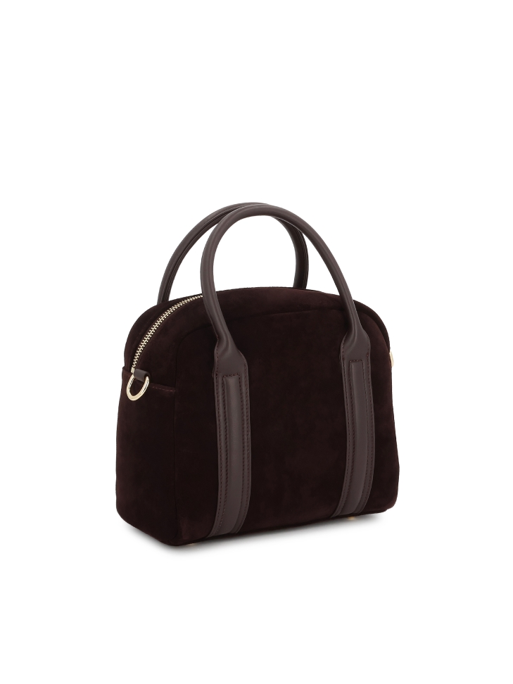 Tmavě hnědá semišová kabelka s koženými uchy ARLENA
