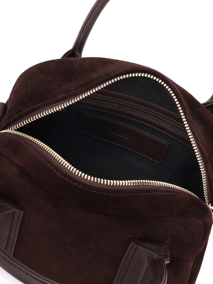 Tmavě hnědá semišová kabelka s koženými uchy ARLENA