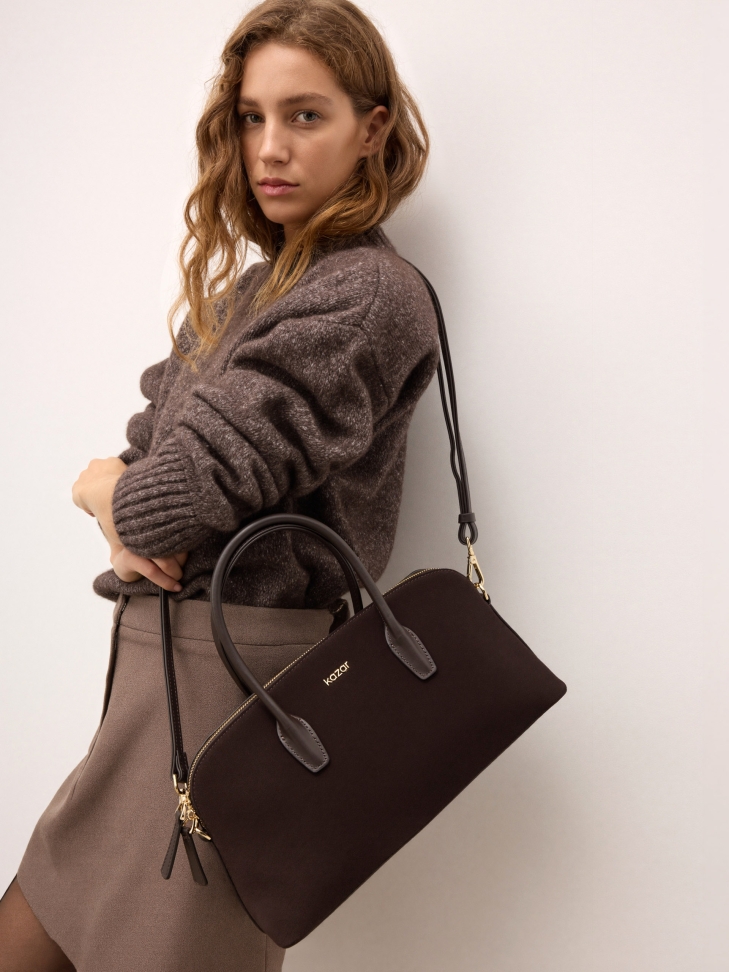 Semišová hnědá kabelka s uchy NIREYA