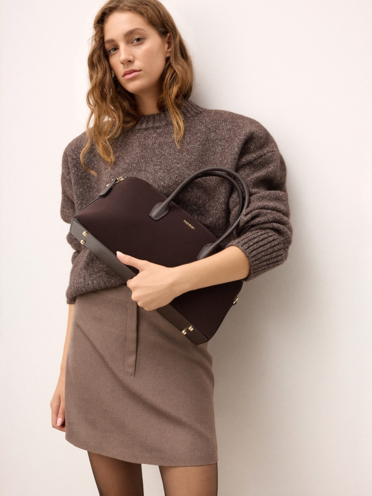 Semišová hnědá kabelka s uchy NIREYA