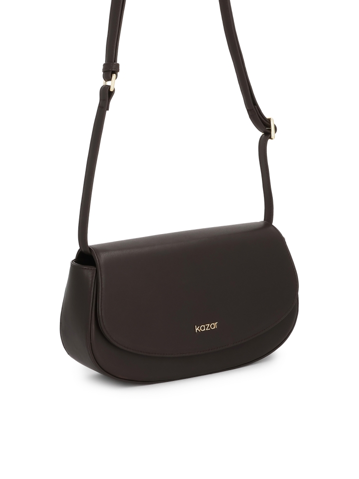 Hnědá pevná kabelka s popruhem přes rameno NALYA