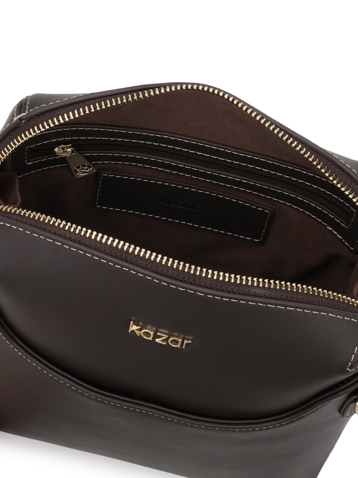 Tmavě hnědá kožená taška přes rameno s odnímatelným popruhem CARIN